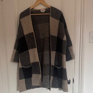 Anthropologie Black and Cream Plaid Cardigan